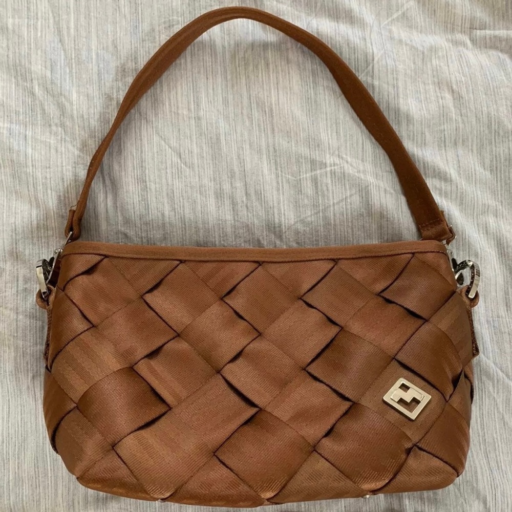 New Without Tags MAGGIE BAGS Brown Genuine Recycled Woven Nylon Seatbelt Purse